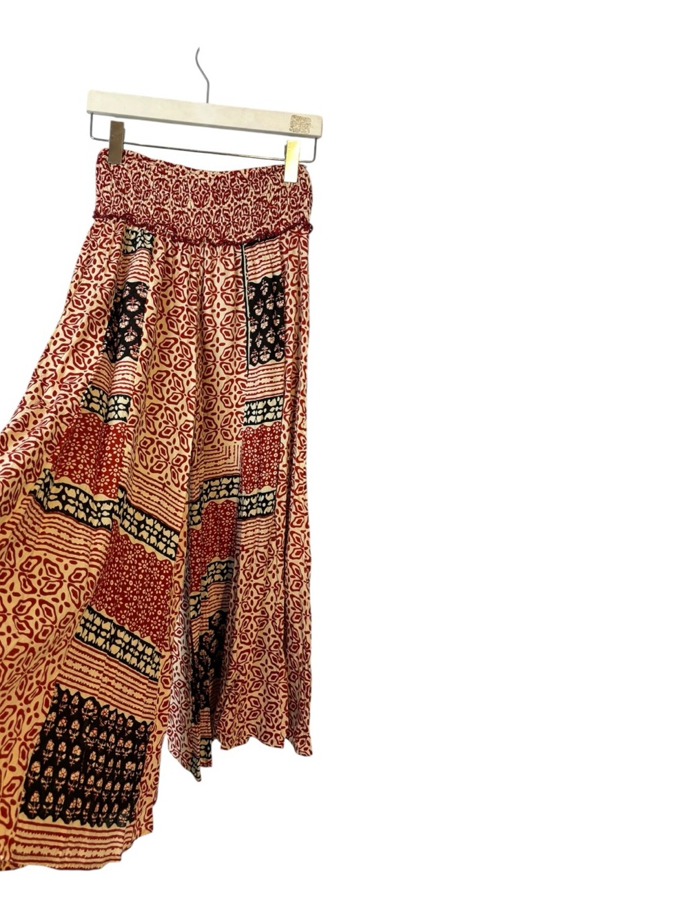 Karma highway patchwork palazzo pants smocked wide leg boho Rayon one size